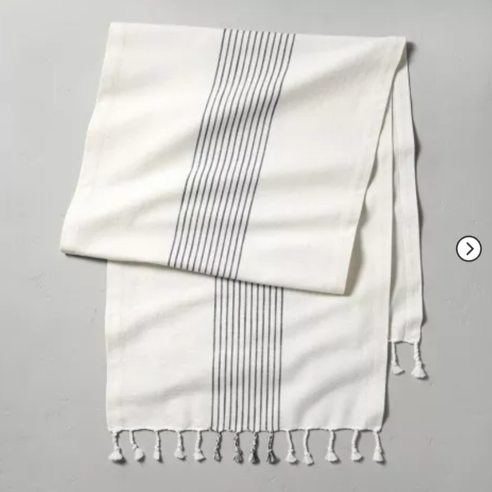 Core Stripes Twisted Fringe Oversized Table Runner Blue/Cream - Hearth & Hand™